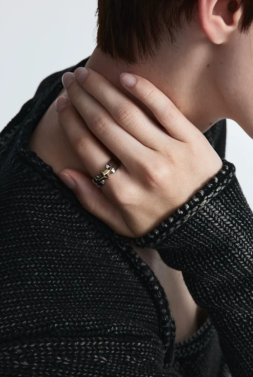 BLACKHEAD Structural Two Tone Star Ring in Gold - On Model