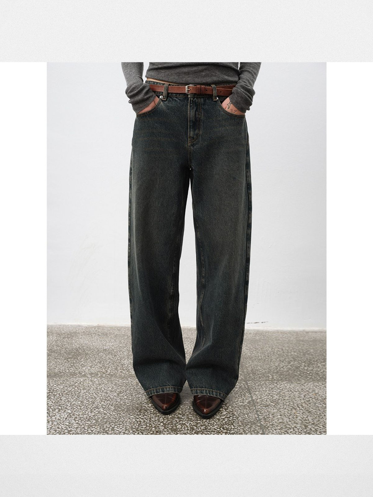 RandomPiece Washed Cotton Straight Leg Jeans in Black - On Model