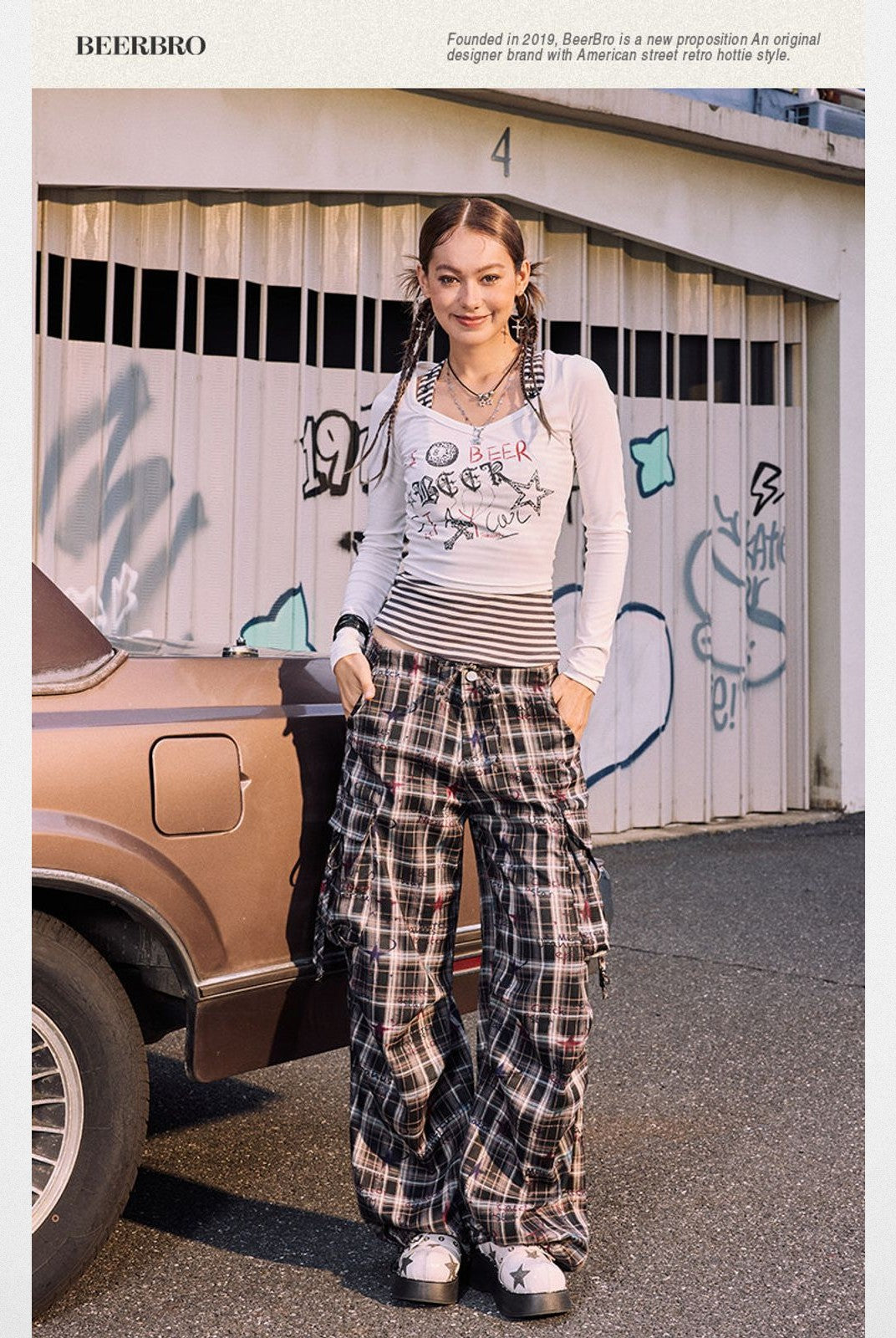 BeerBro Graffiti Print Tee Striped Tank Set in White