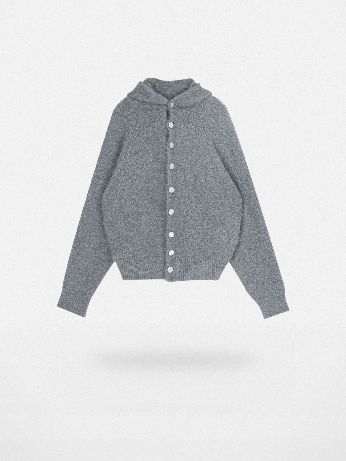 Simple Project Hooded Wool Blend Cardigan in Gray