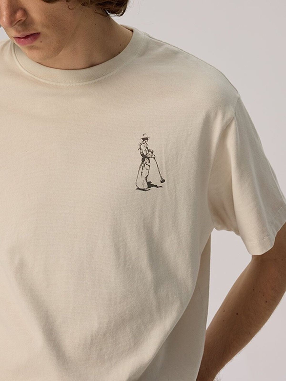 AFterTaste Garment Dyed Vintage Wash T Shirt in Cream - On Model