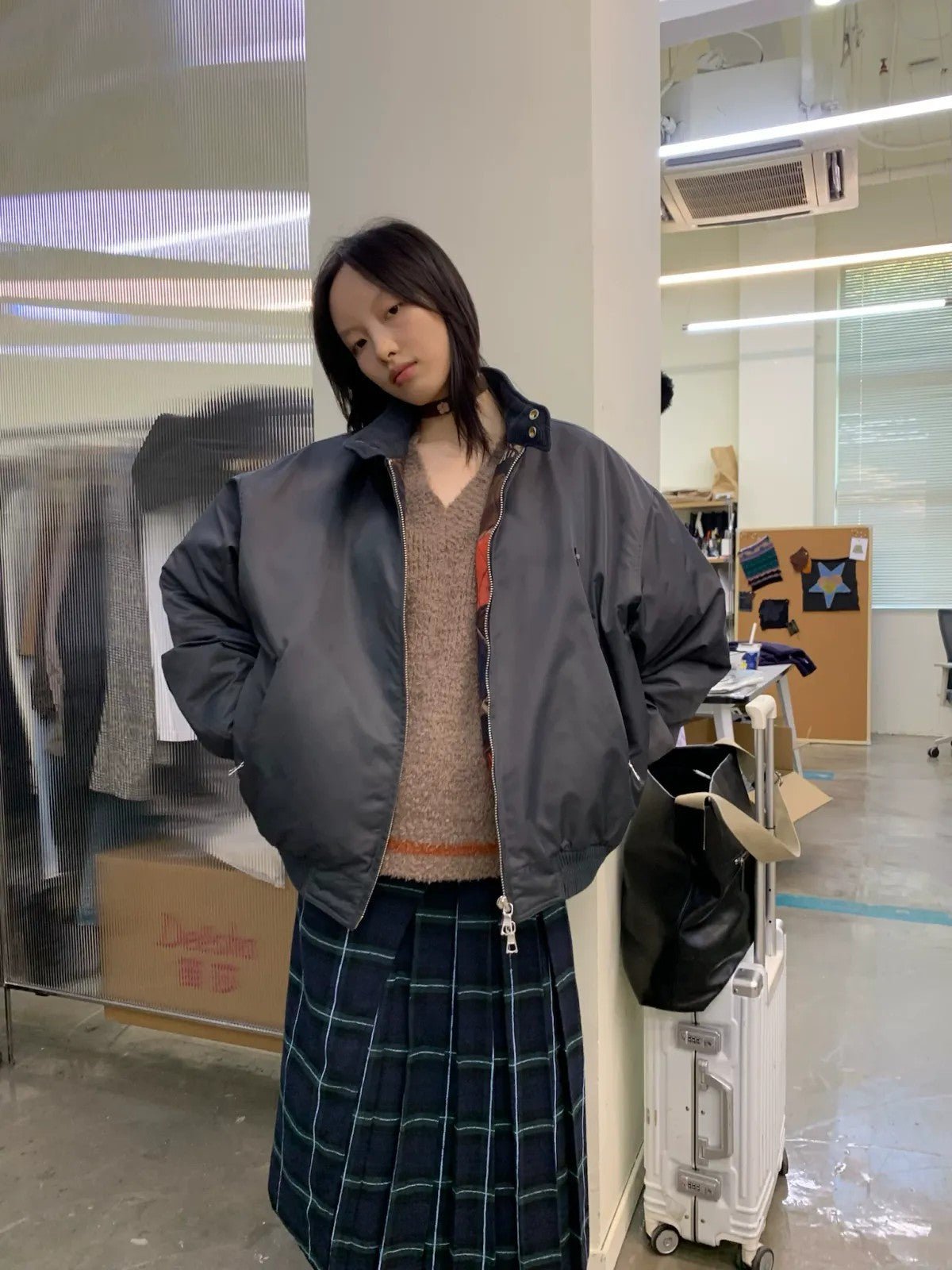 NeverSeez 3M Thinsulate Padded Bomber Jacket in Gray - On Female Model