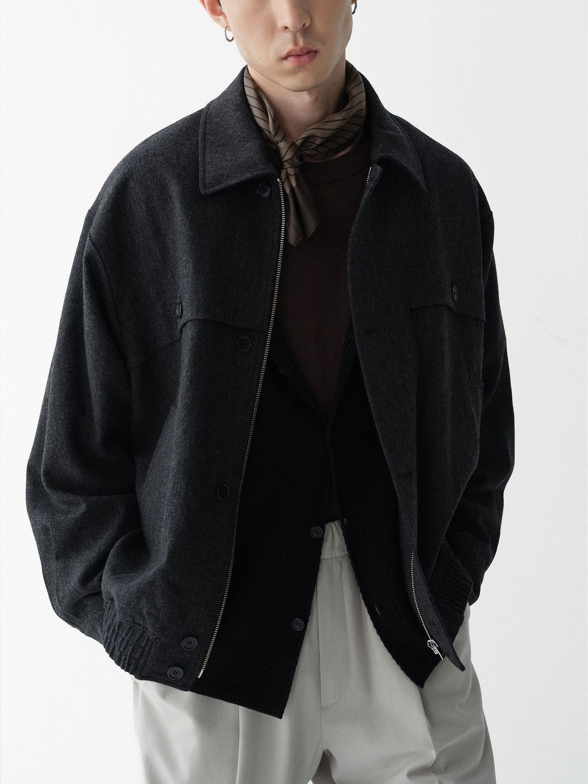 ROYA Merino Wool Zip Jacket in Gray - On Model