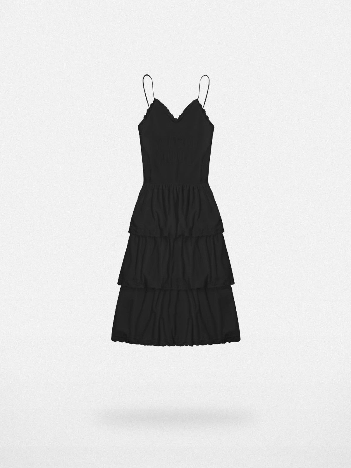 MASONPRINCE Tiered Lace Trim Slip Dress in Black #color_black