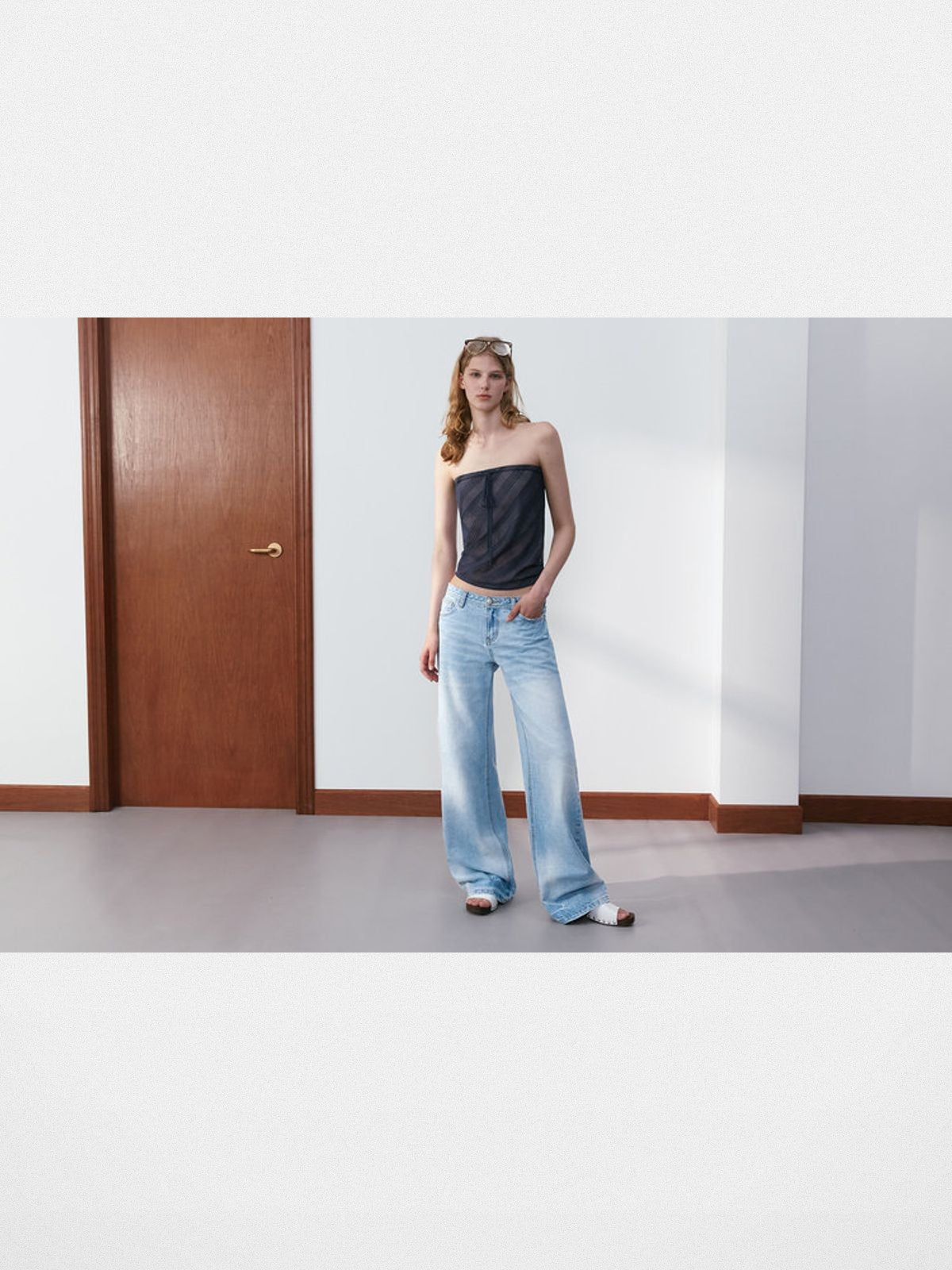 PUKI Light Wash Wide Leg Jeans in Blue - On Model