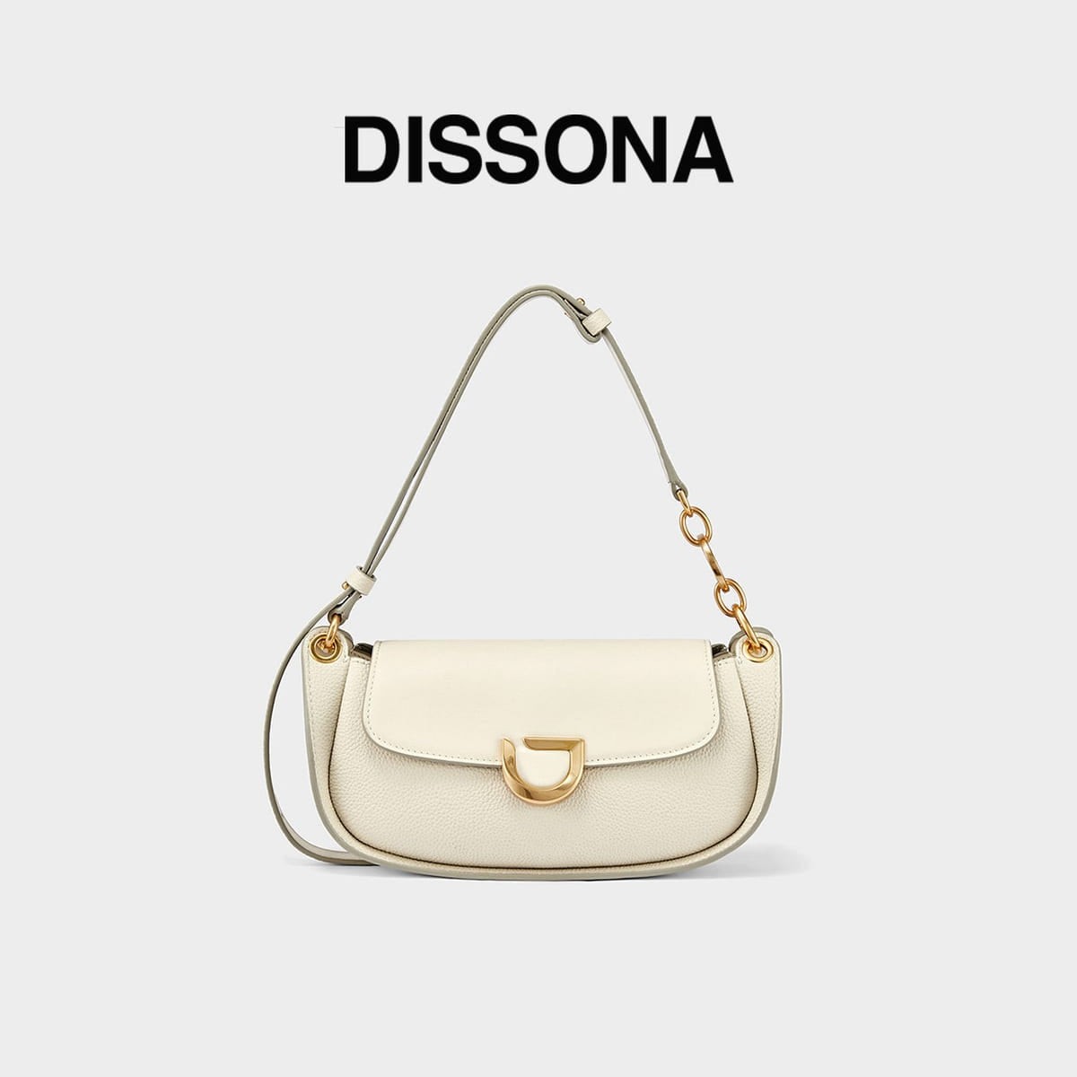 DISSONA Leather Crossbody Saddle Bag in Cream