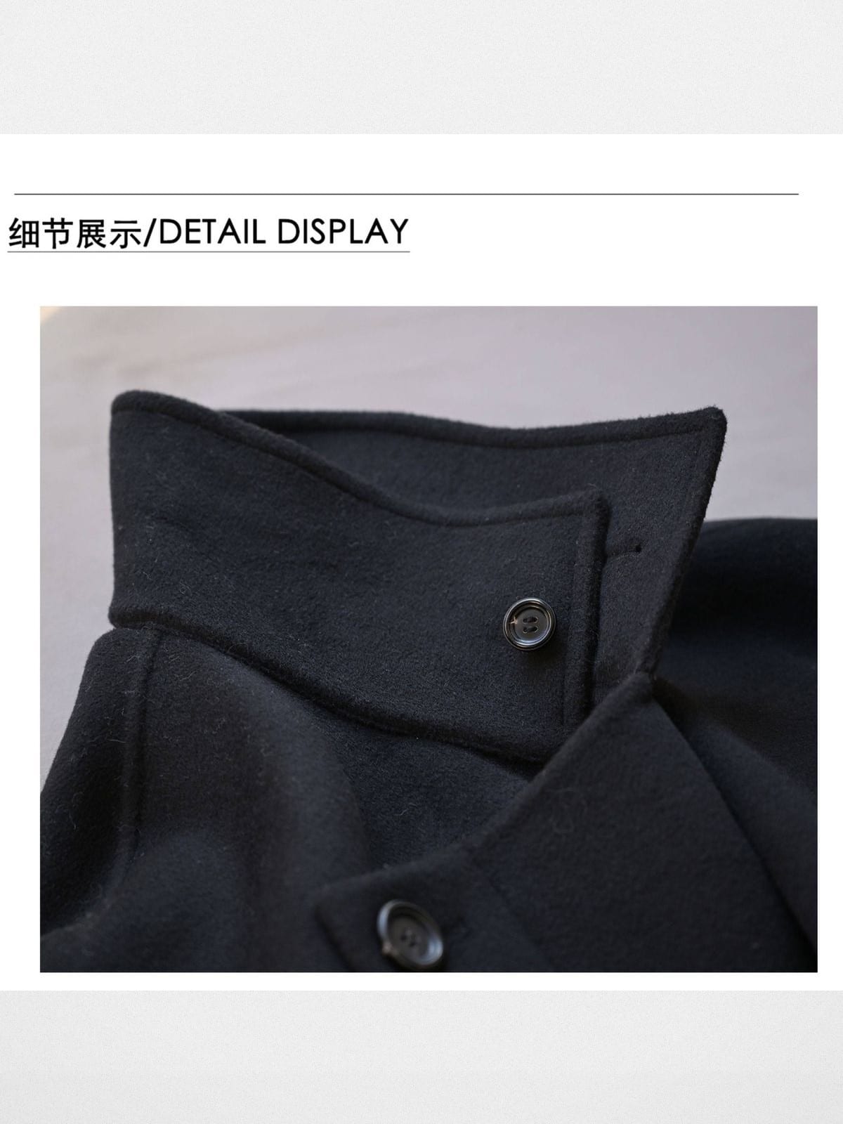 Roolrren Homme Handmade Double Faced Wool Coat in Black - Detail