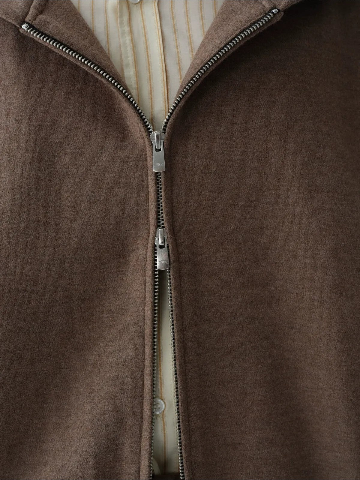 ROYA Merino Wool Blend Zip Up Hoodie in Oatmeal - Detail