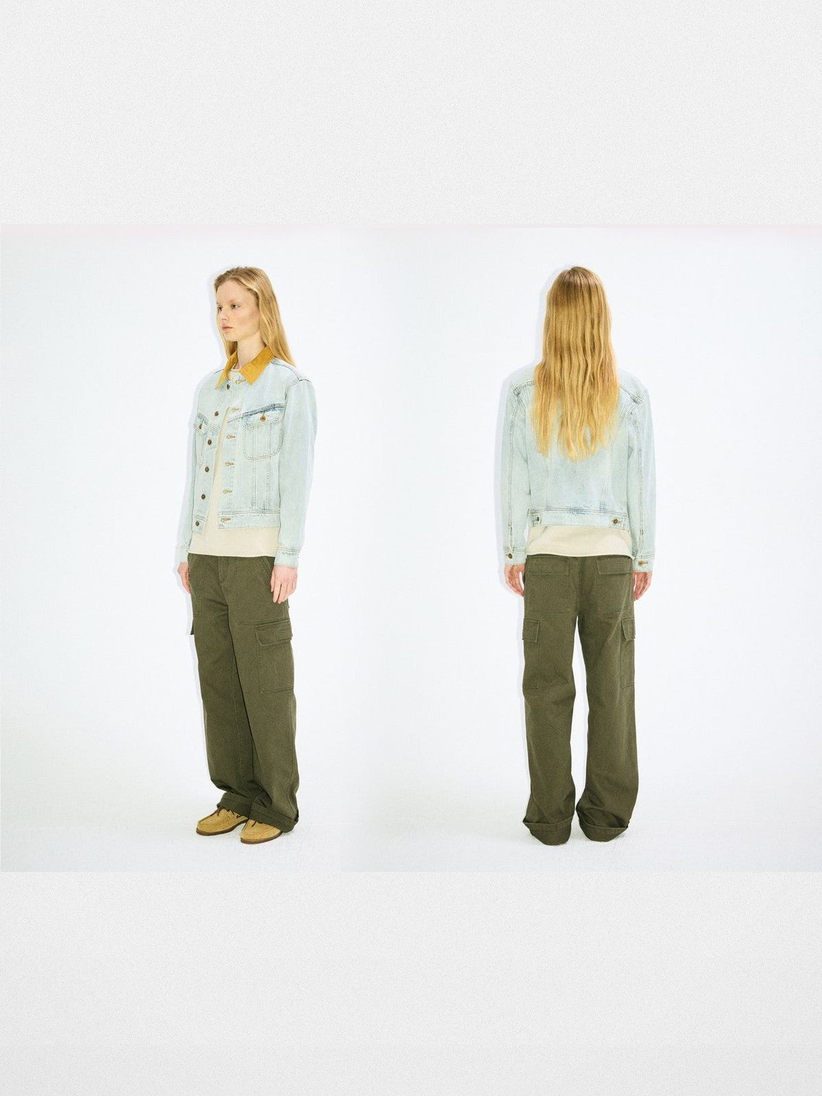 alright then Corduroy Collar Denim Jacket in Blue - On Model