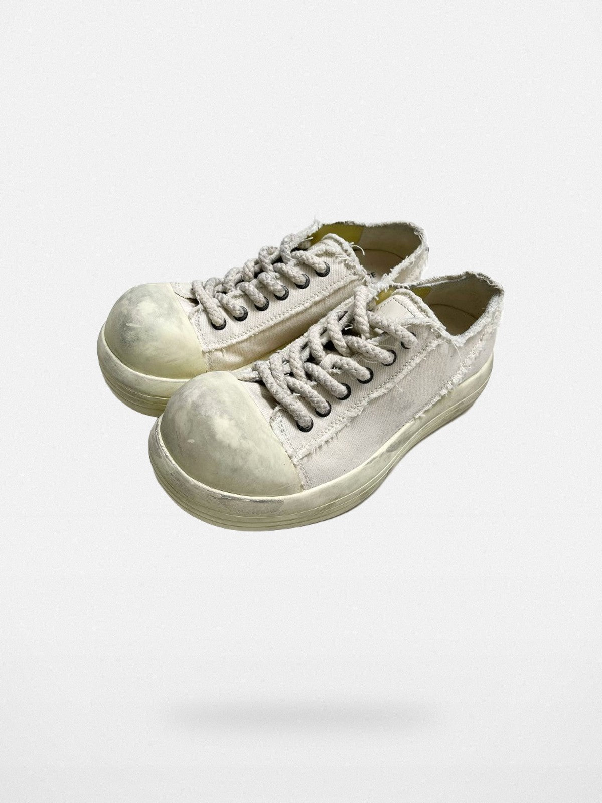 MASONPRINCE Distressed Canvas Platform Sneakers in Cream #color_cream