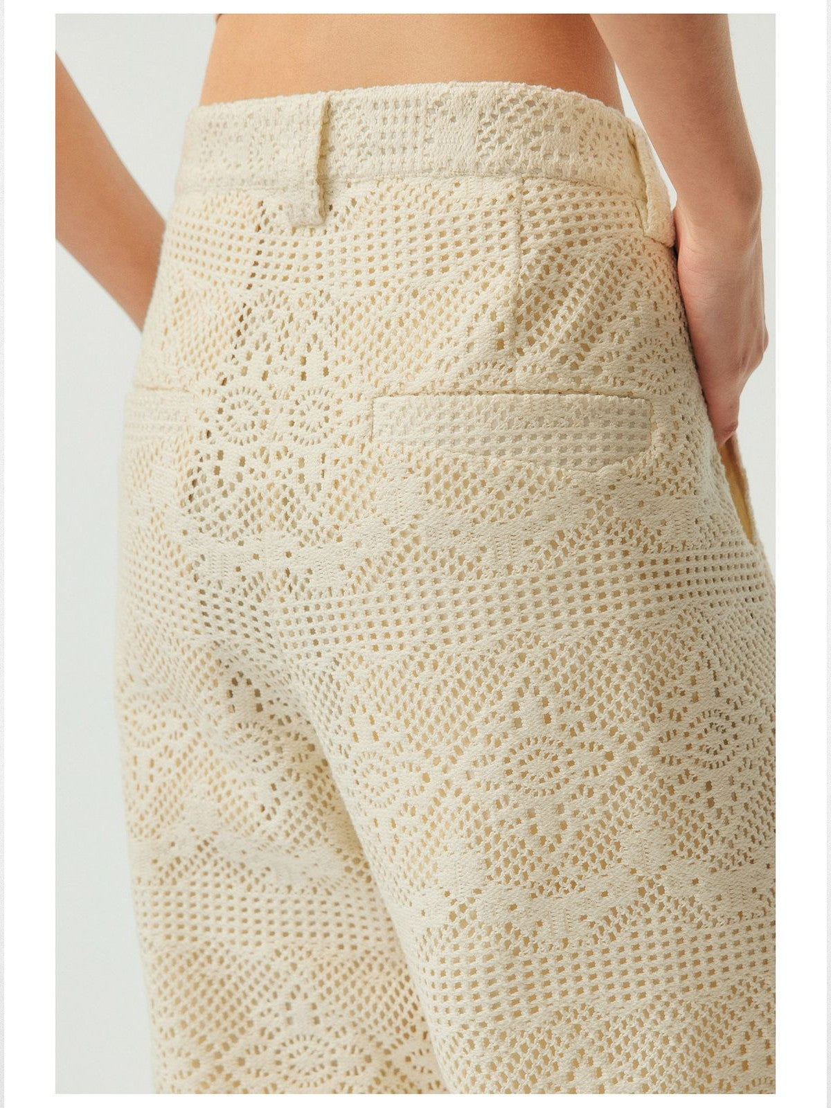 Simple Project Crochet Lace Straight Leg Trousers in White - On Model