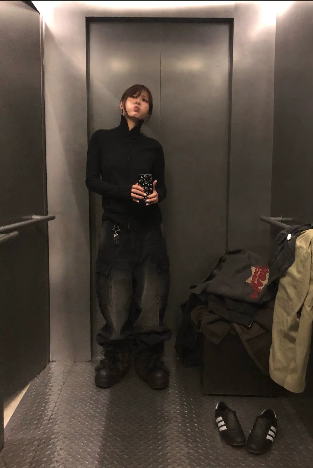 MASONPRINCE High Neck Cotton Blend Cardigan in Black - On Model