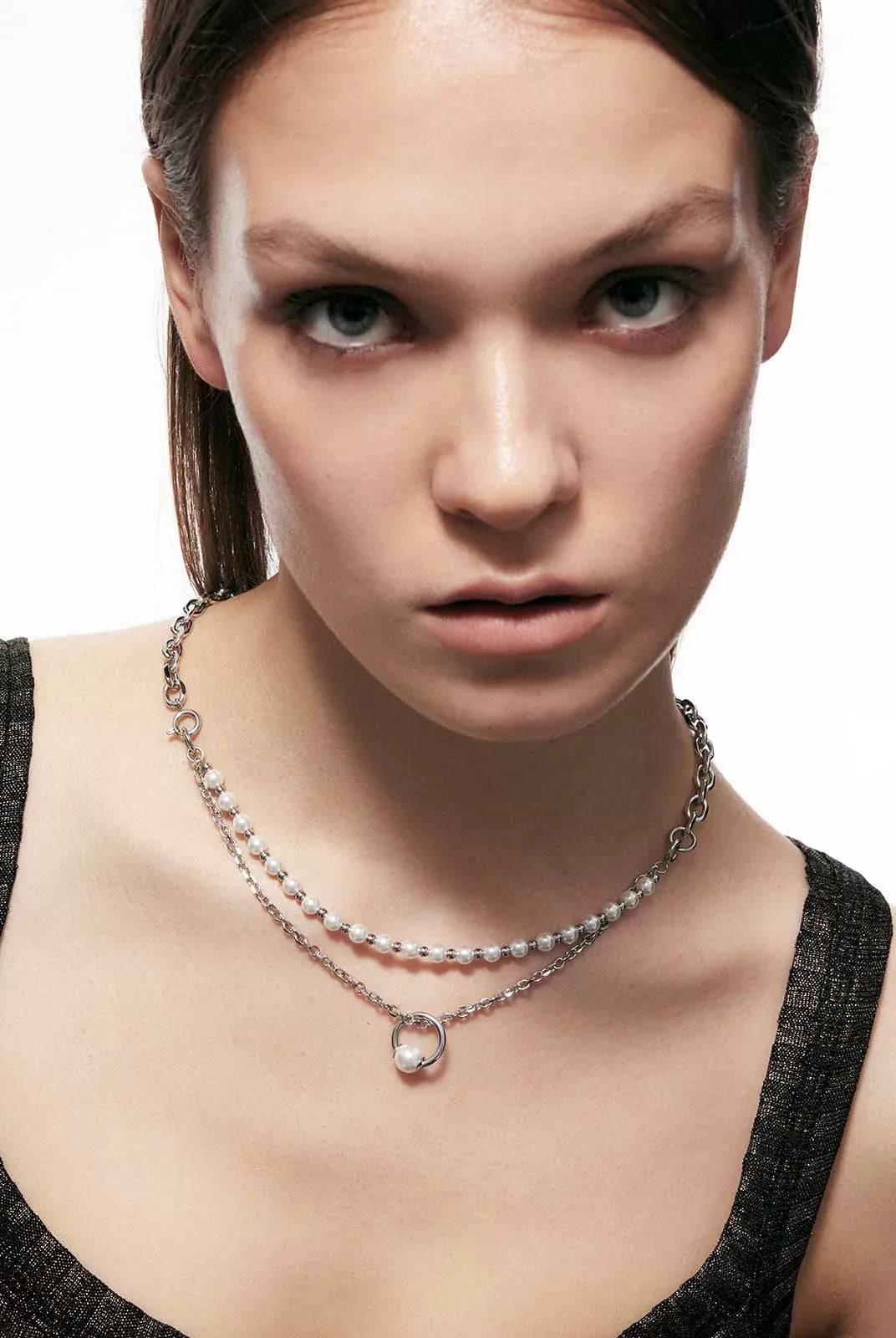 BLACKHEAD Double Layer Pearl Pendant Bracelet in Silver - On Model