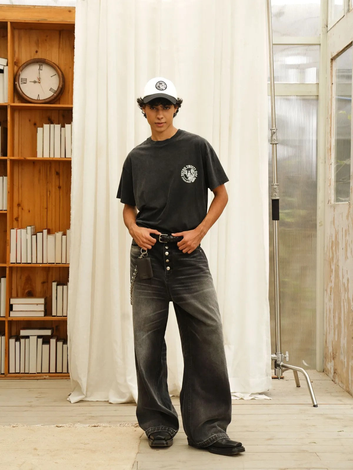 Retro 21 Garment Dyed Graphic Tee in Gray - On Model