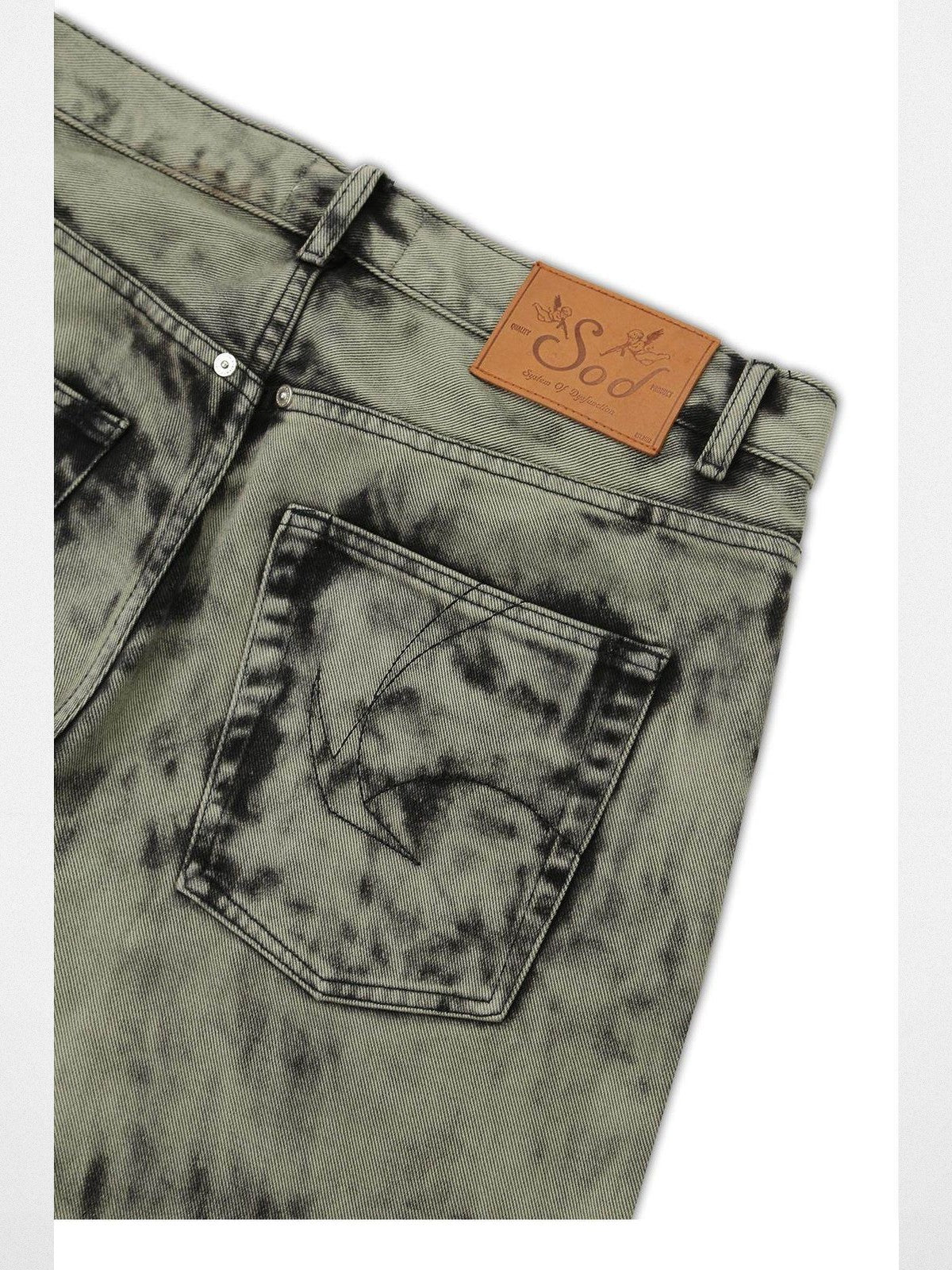 SOD Hand Tie Dye Distressed Straight Jeans in Gray