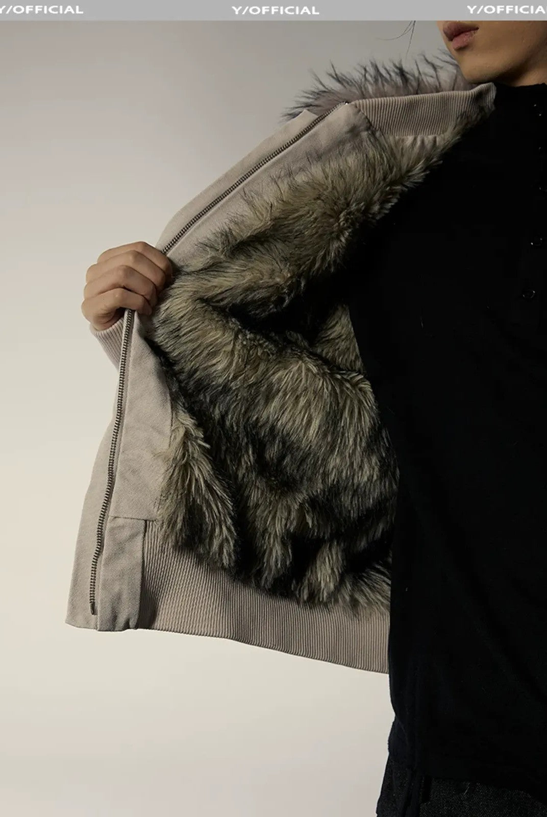 Y OFFICIAL Deconstructed Washed Cotton Jacket in Beige - On Model