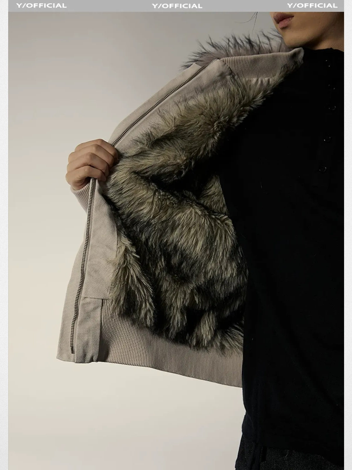 Y OFFICIAL Deconstructed Washed Cotton Jacket in Beige - On Model