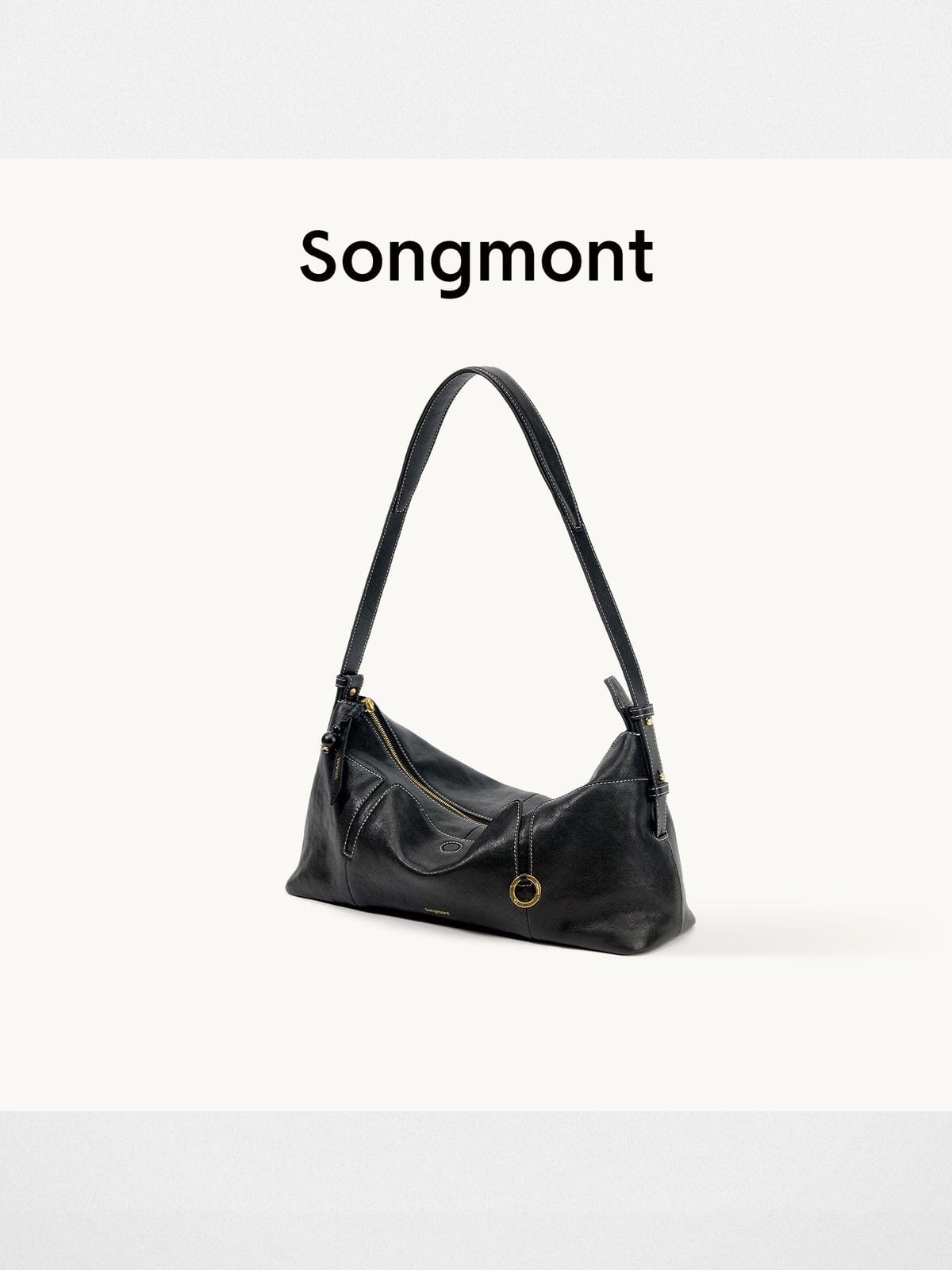 Songmont Vegetable Tanned Leather Hobo in Black