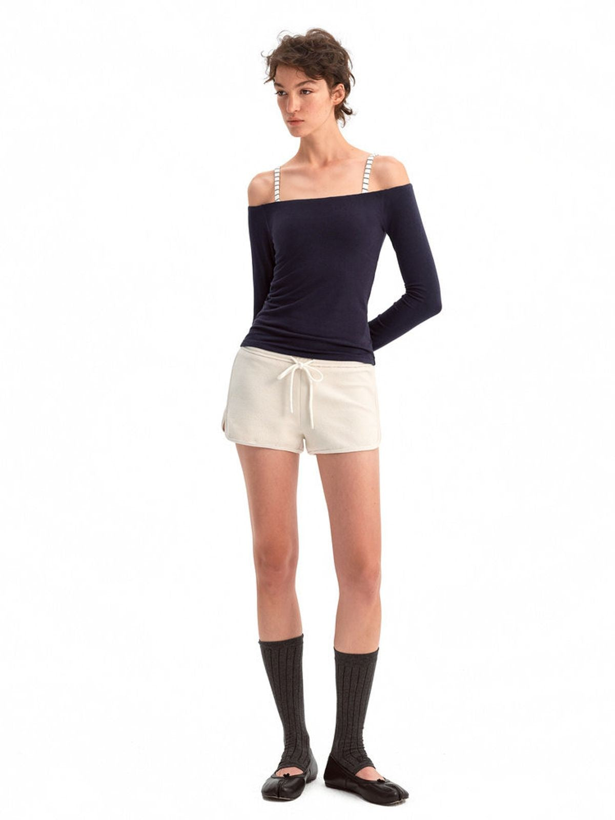 PUKI Heavyweight Cotton Blend Sweat Shorts in Apricot - On Model