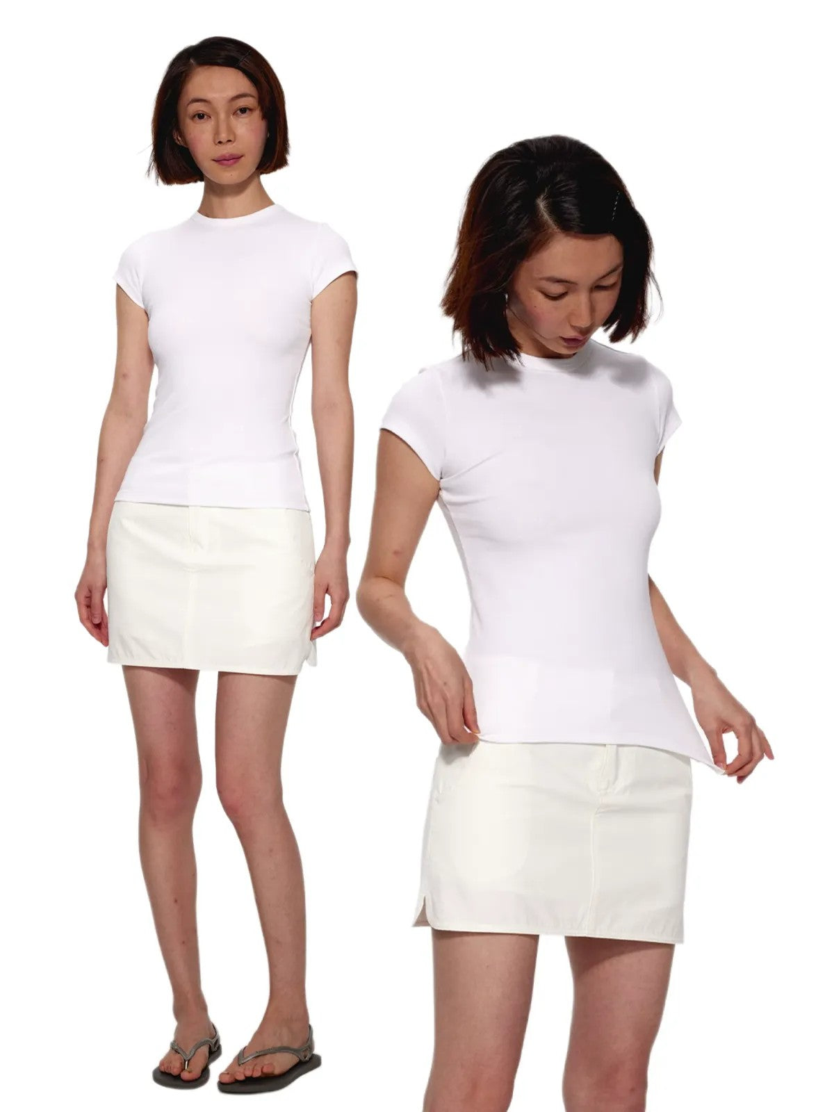 Alright Then Fitted Cap Sleeve T Shirt in White - On Model