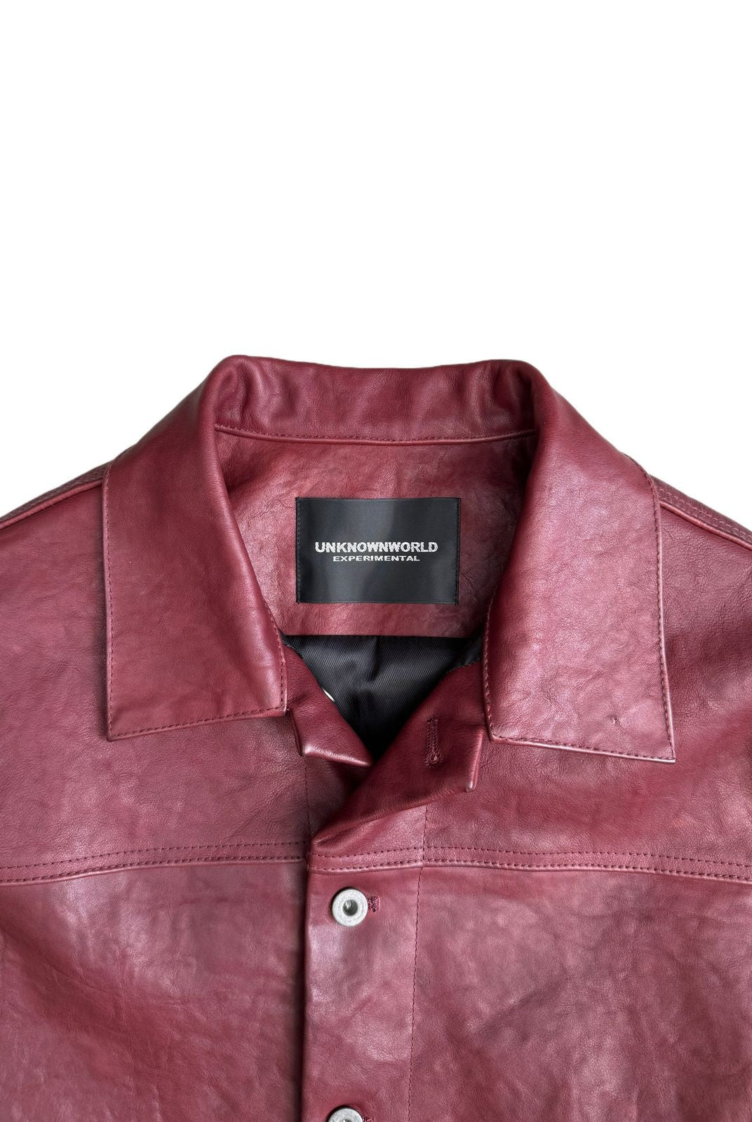 UNKNOWNWORLD Distressed Scarlet Leather Jacket in Red - Detail