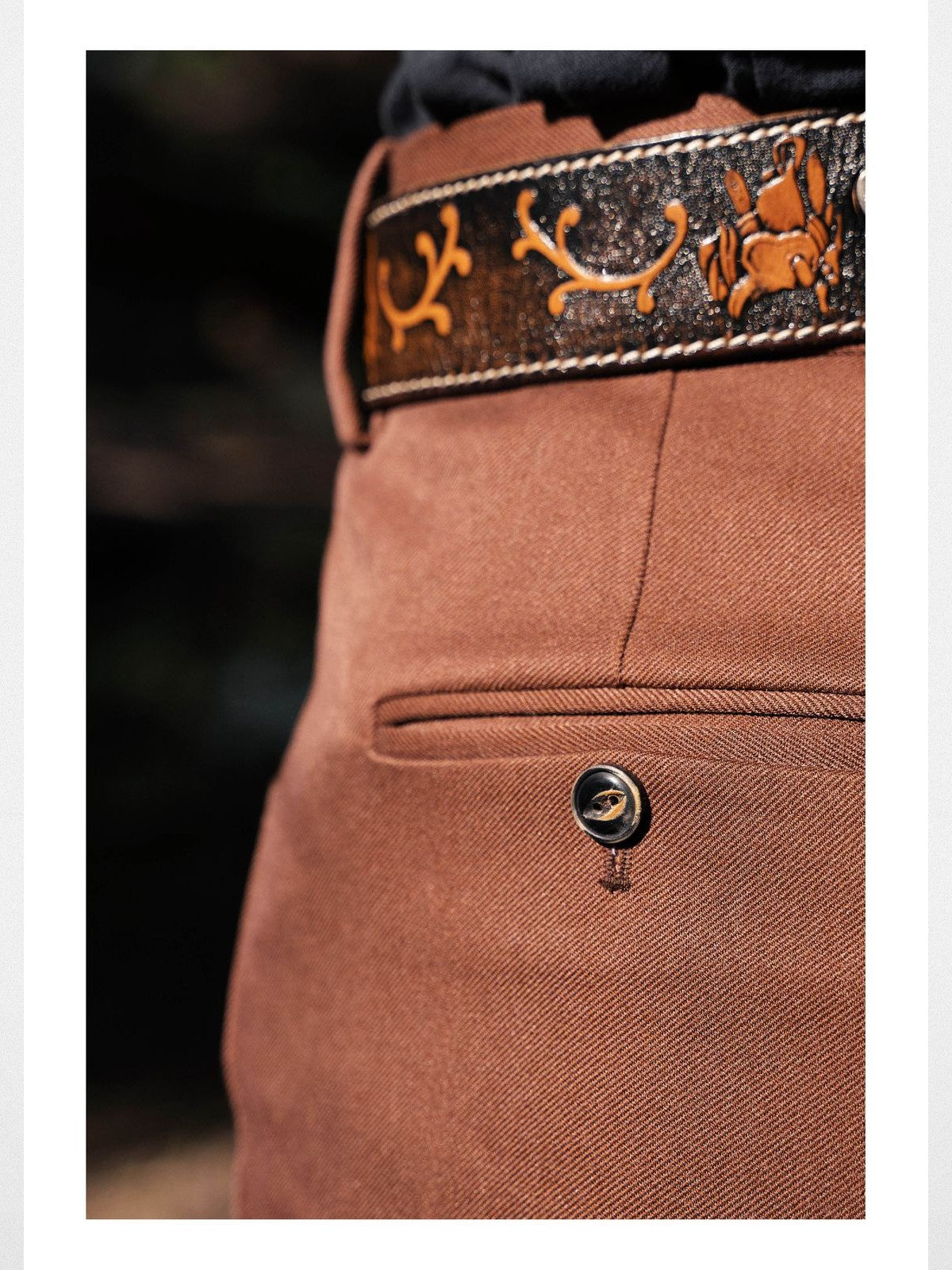 Retro 21 Micro Flare Center Crease Trousers in Brown - On Model