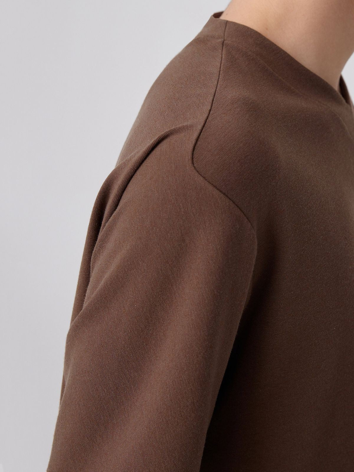 Simple Project Merino Wool V Neck T Shirt in Brown - On Model