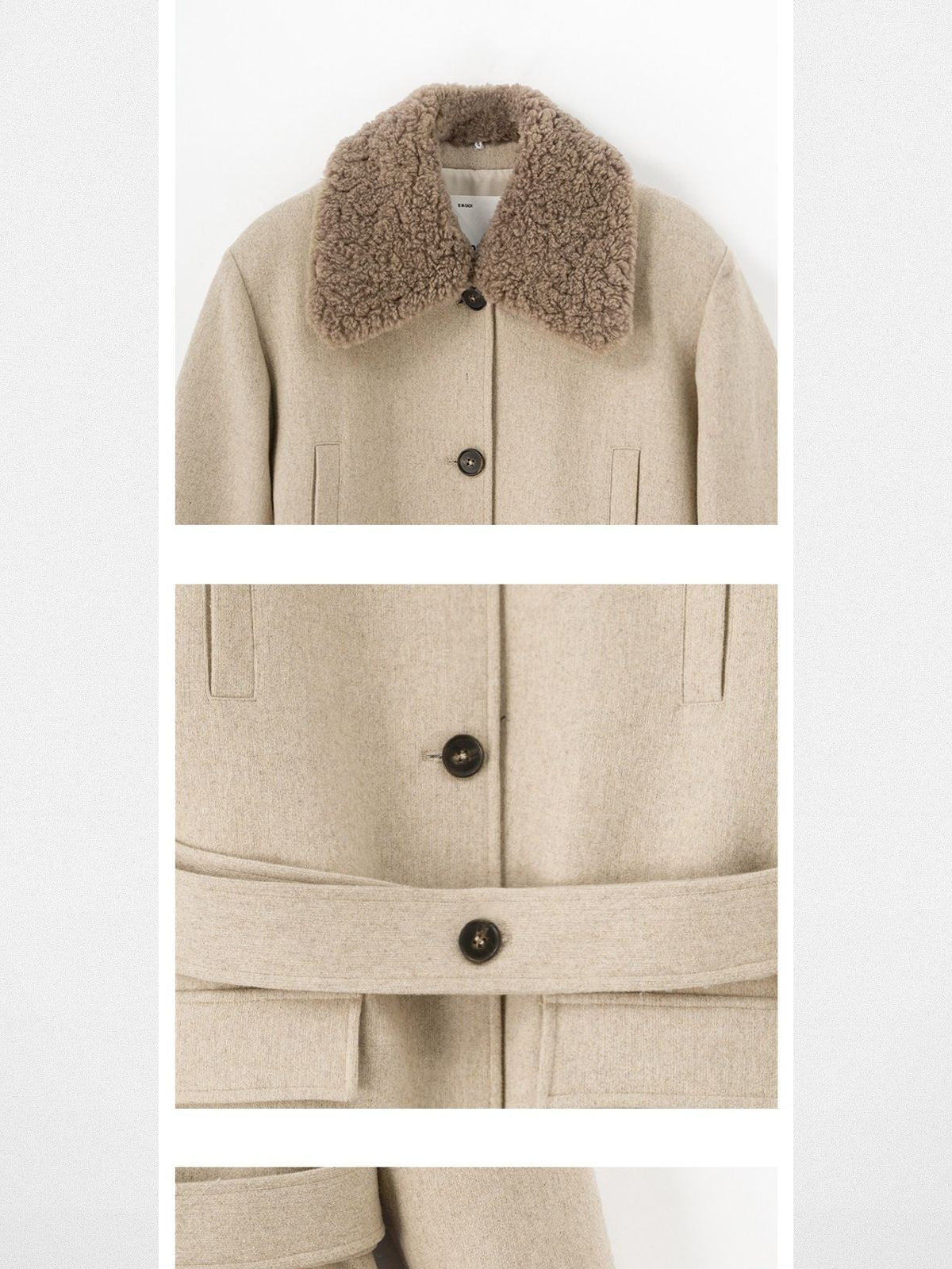 ACSENSE STUDIO Faux Fur Collar Wool Blend Coat in Beige - Detail