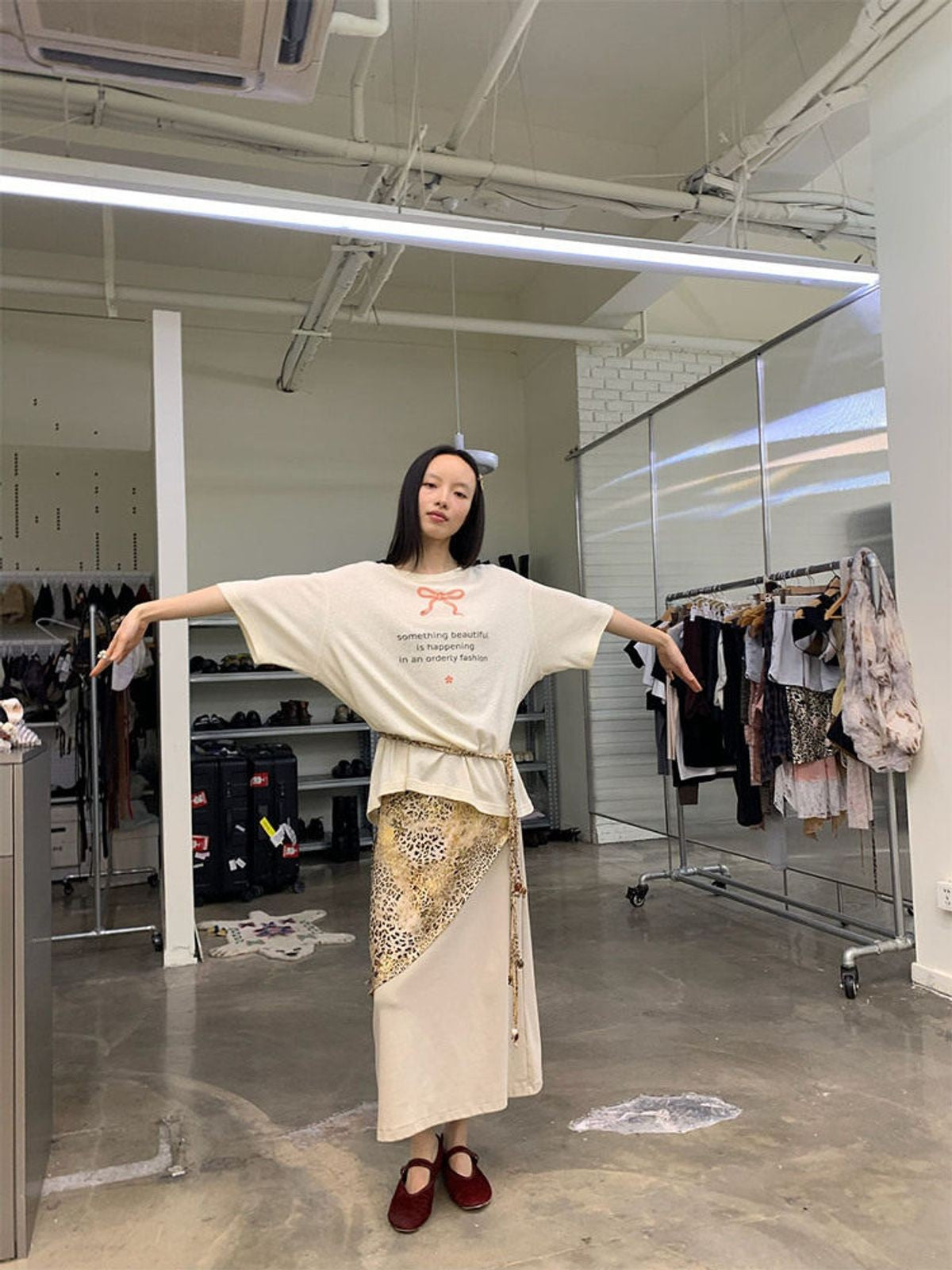 NeverSeez Snake Bow Print T Shirt in White - On Model