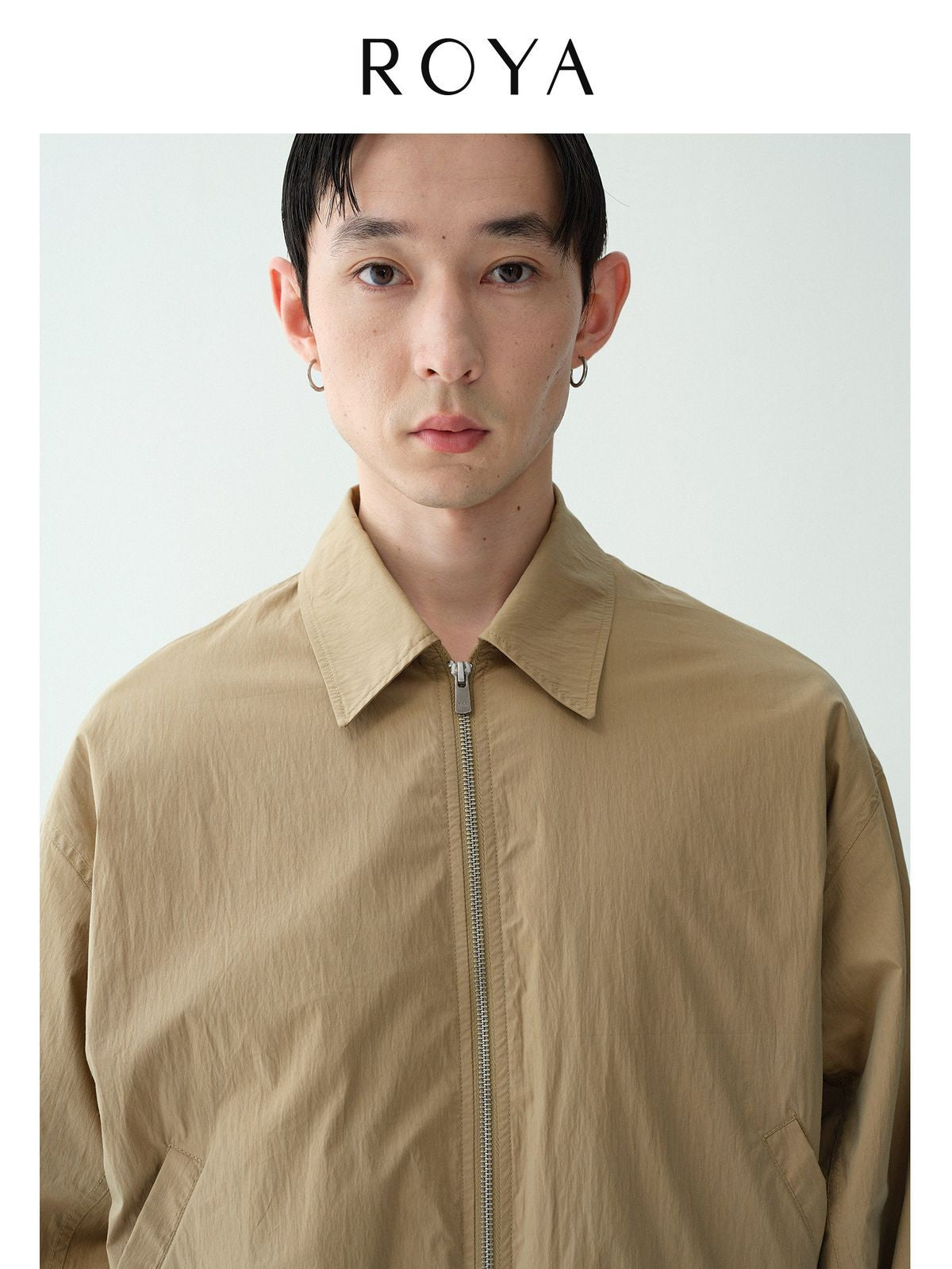 ROYA Crinkled Lyocell Blend Jacket in Beige - On Model