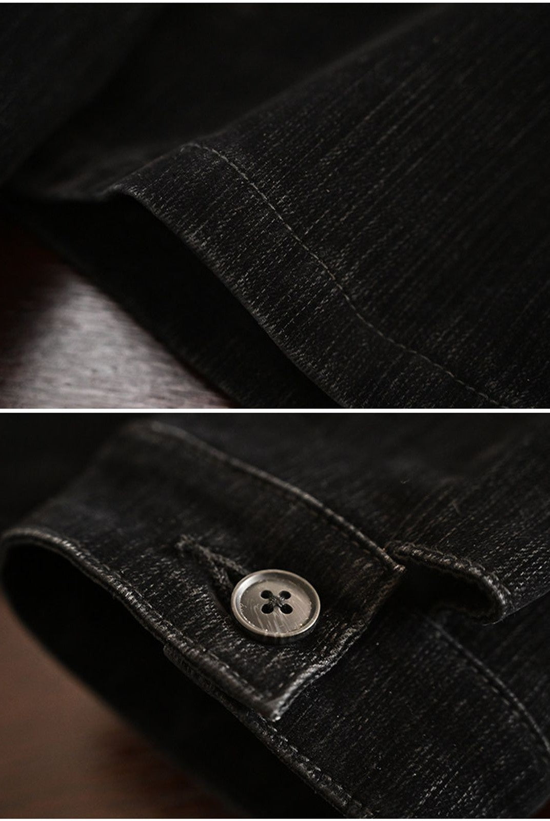 Roolrren Homme Flocked Velvet Denim Jacket in Black - Detail