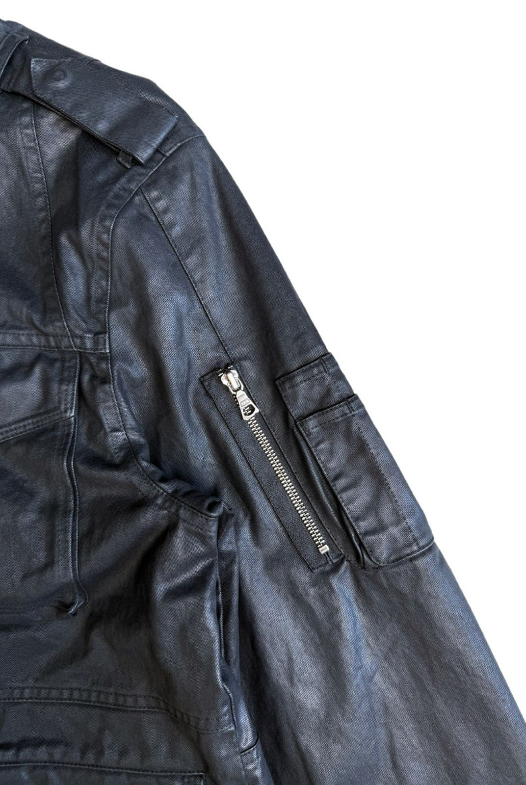 UNKNOWNWORLD Waxed Deconstructed M65 Jacket in Black - Detail