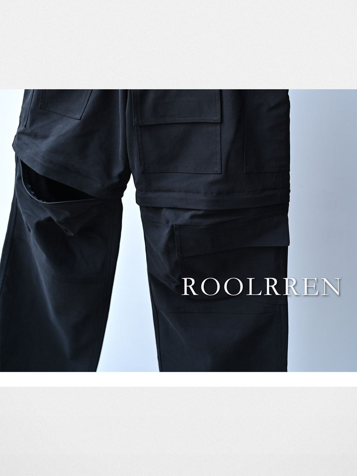 Roolrren homme Detachable 2 in 1 Cargo Pants in Black - Detail