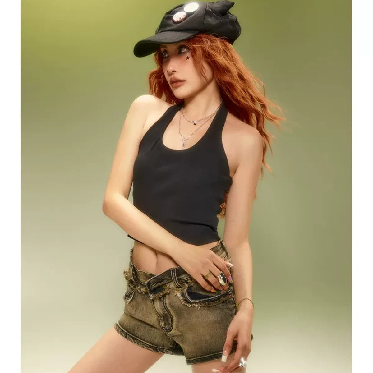 BeerBro Padded Halter Neck Crop Top in Black - On Model