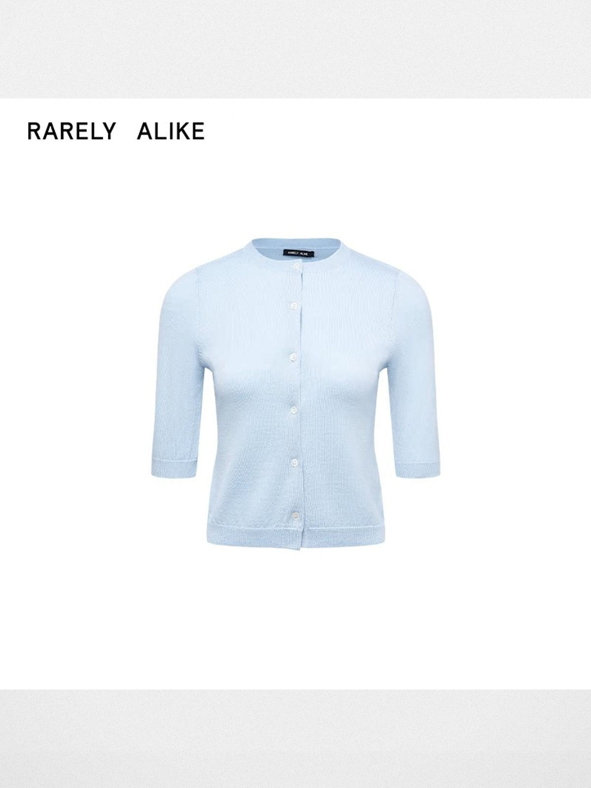 RARELY ALIKE Pure Wool Mid Sleeve Cardigan in Sky Blue