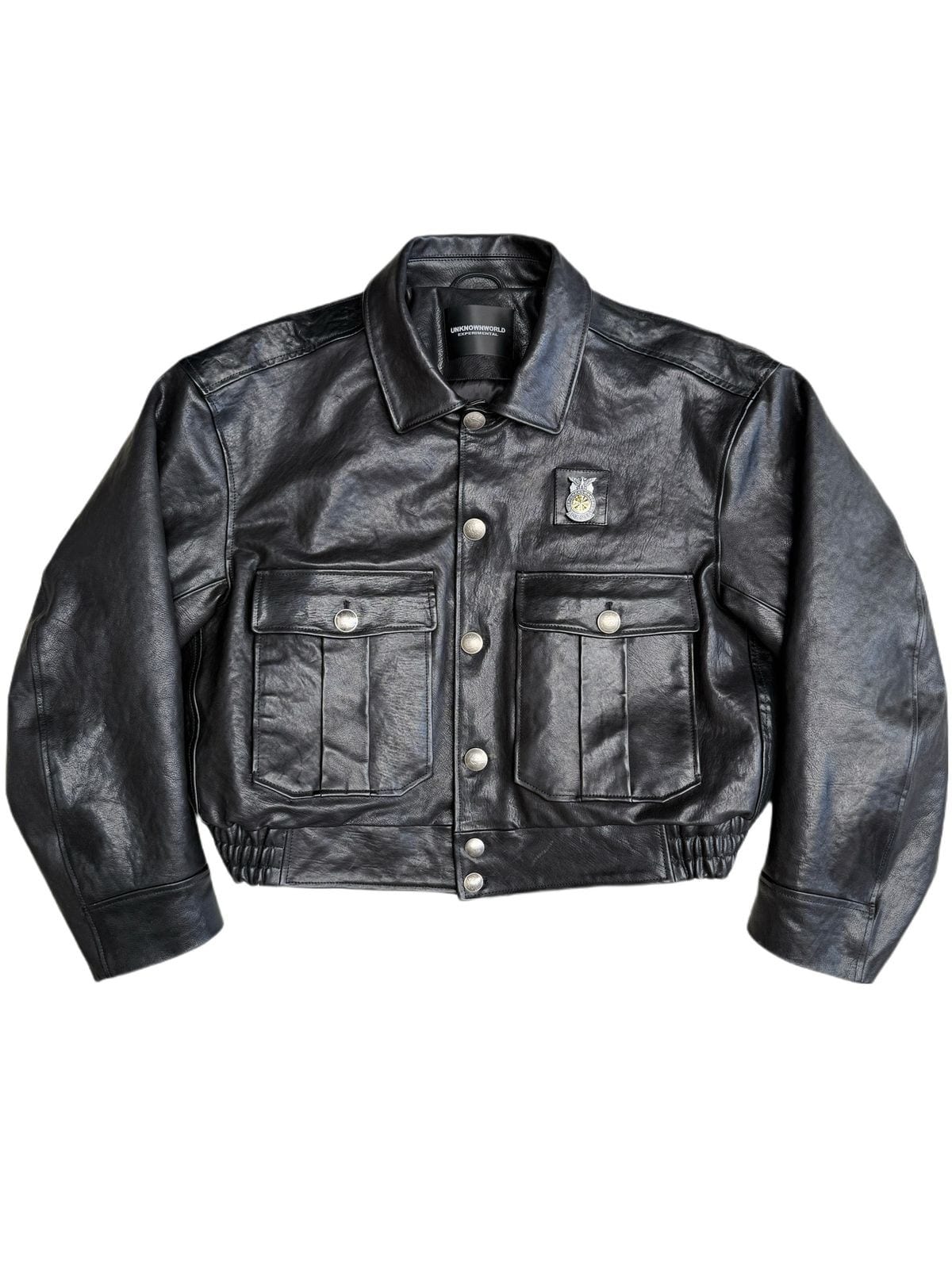 UNKNOWNWORLD Cropped Padded Horsehide Leather Jacket in Black