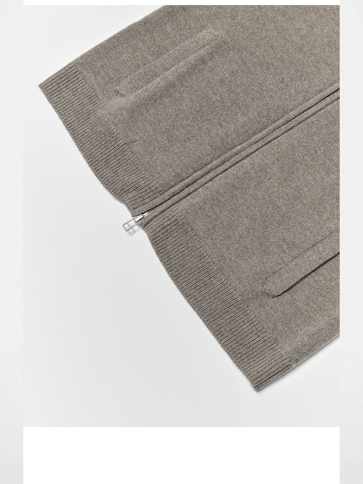 RandomPiece Merino Wool Draped Zip Cardigan in Beige - Detail