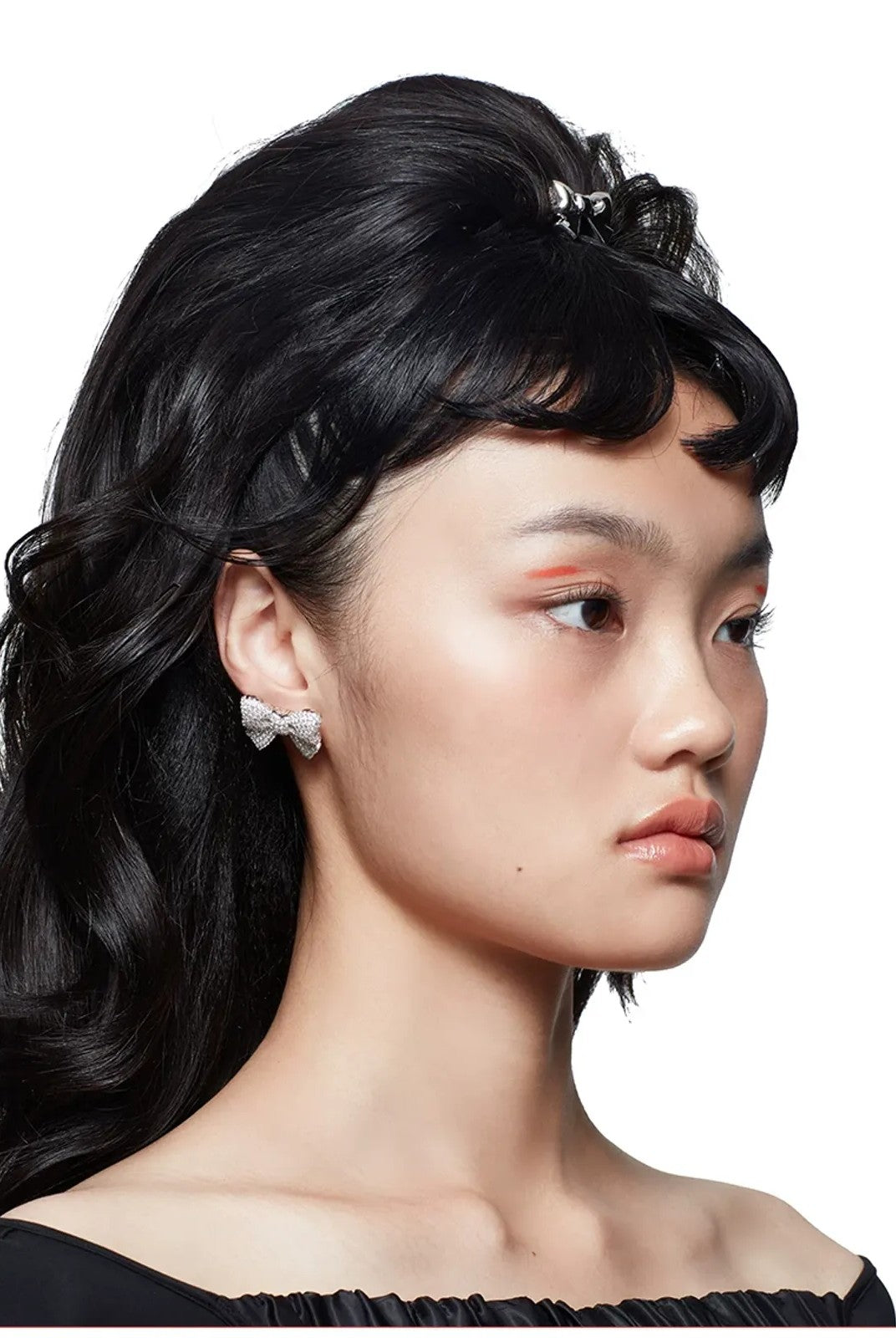 SHUSHU/TONG Crystal Pav Bow Earrings in Silver - On Model