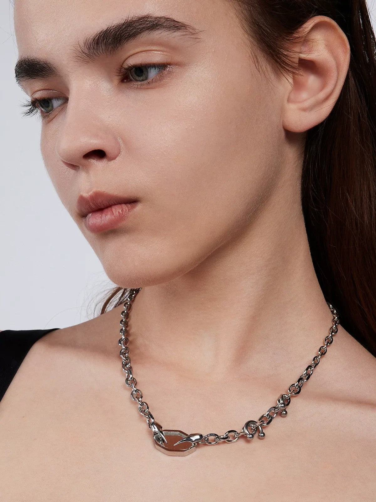 BLACKHEAD Panic Mirror Pendant Necklace in Silver - On Female Model