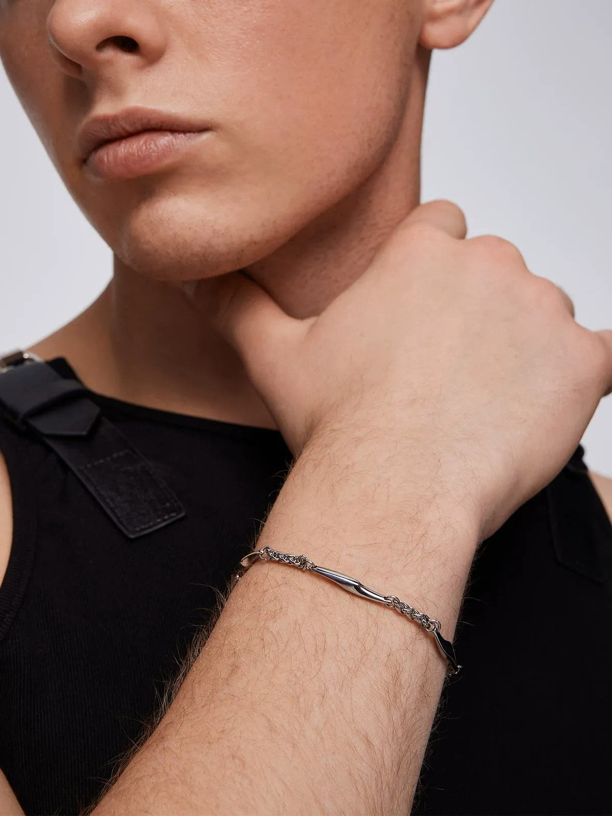 BLACKHEAD Two Tone Spliced Lightning Bracelet in Gold - On Male Model