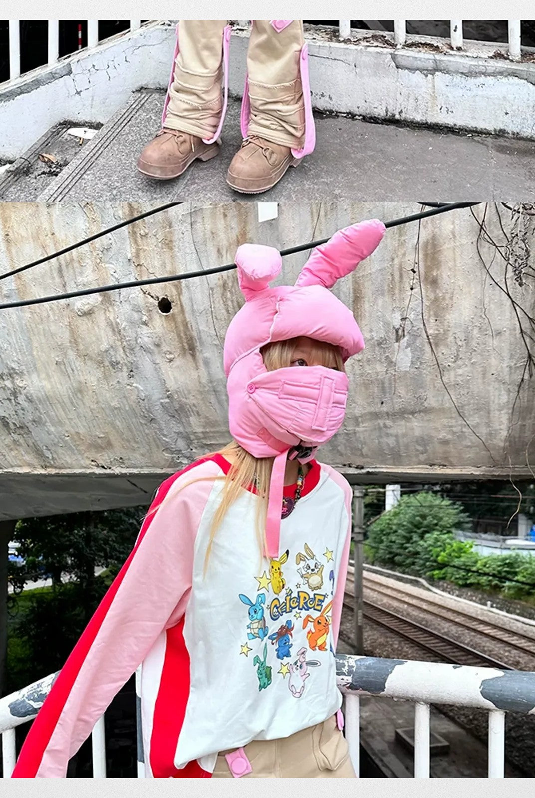 CFIERCE Padded Bunny Ear Helmet in Pink - On Model