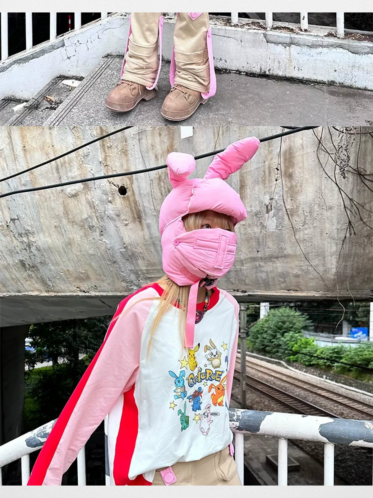 CFIERCE Padded Bunny Ear Helmet in Pink - On Model