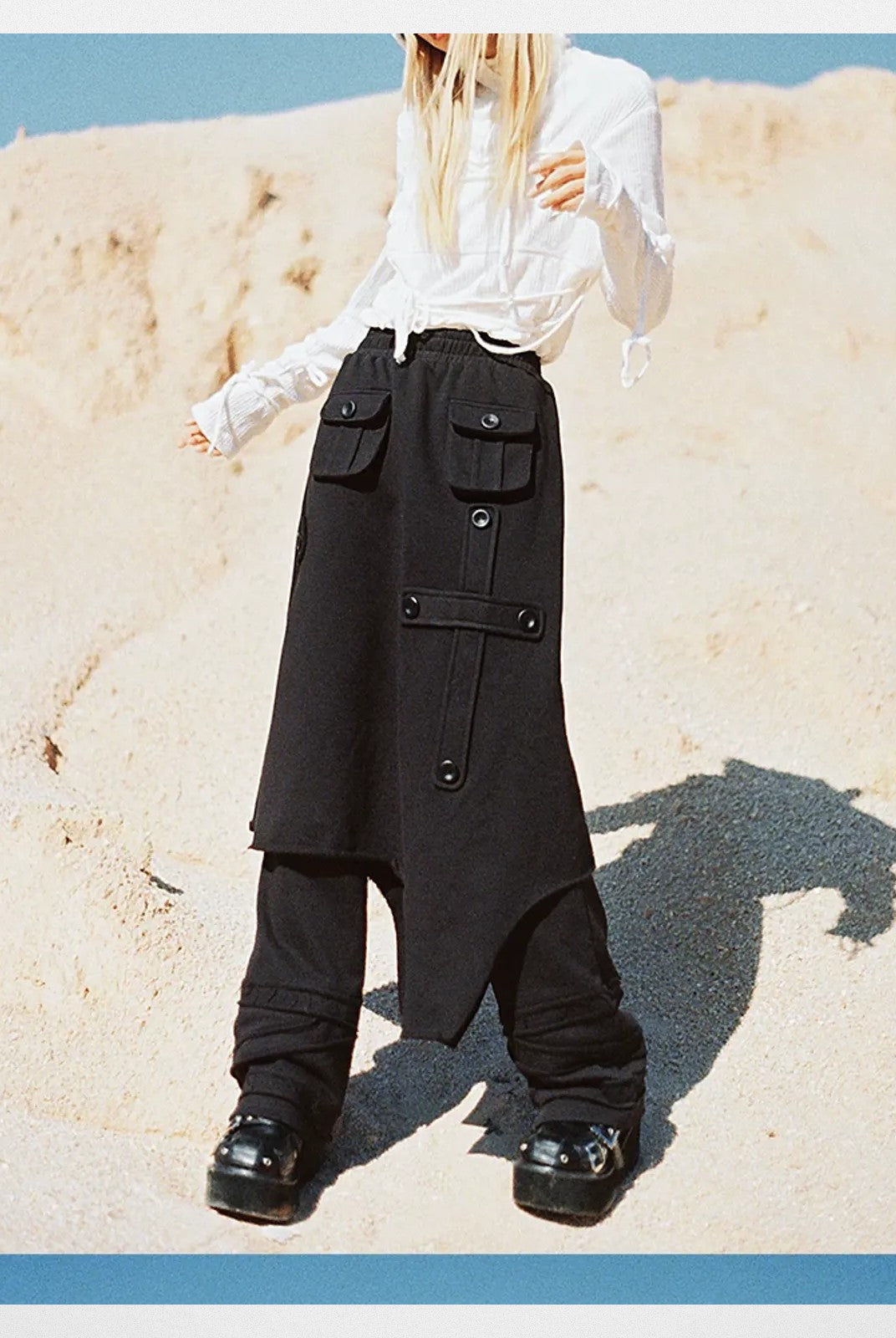 CFIERCE Angel Wings Pointed Knit Beanie in Black - On Model