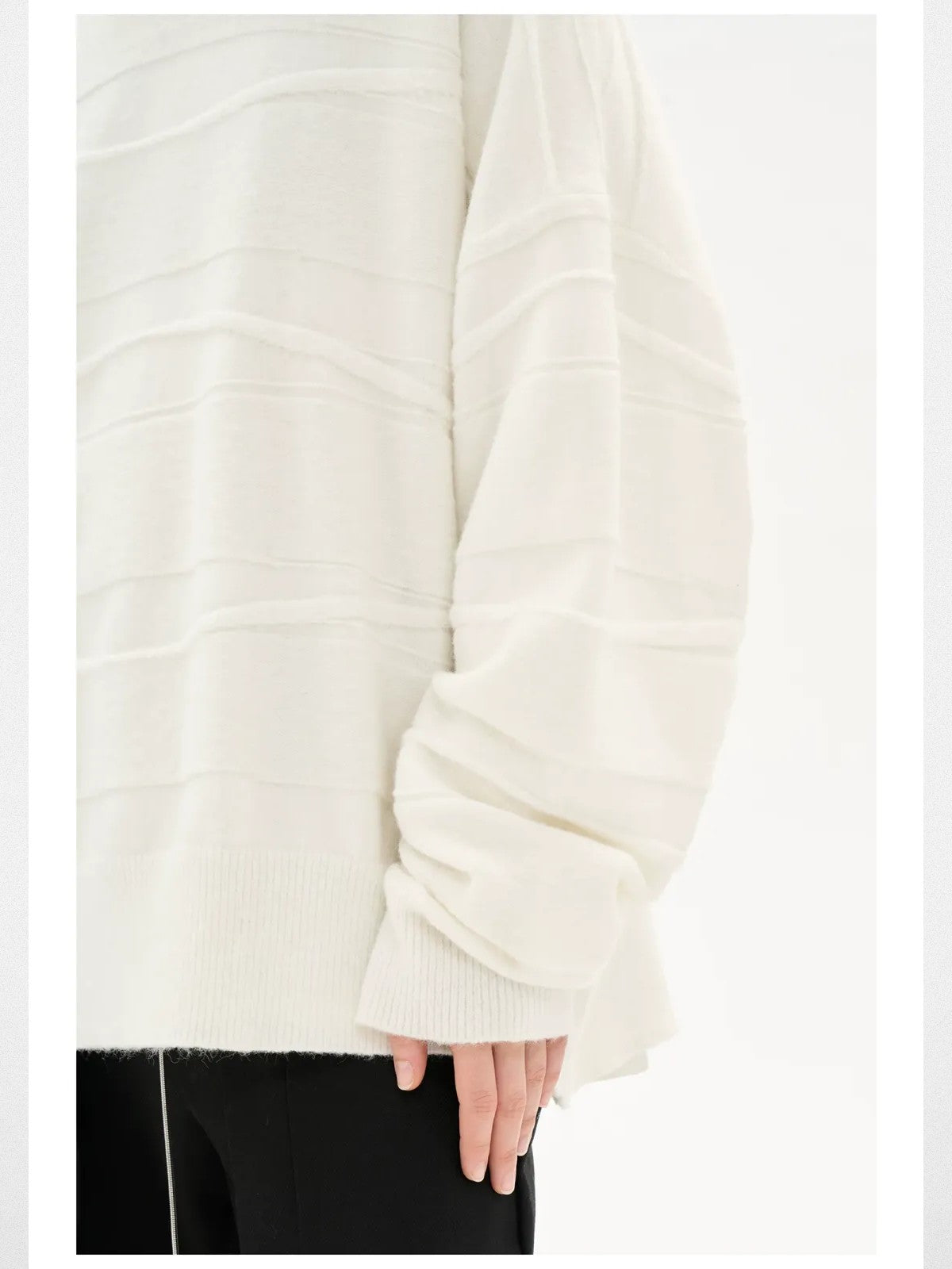 LOSTCTRL Wavy Stripe Textured Sweater in White - On Model