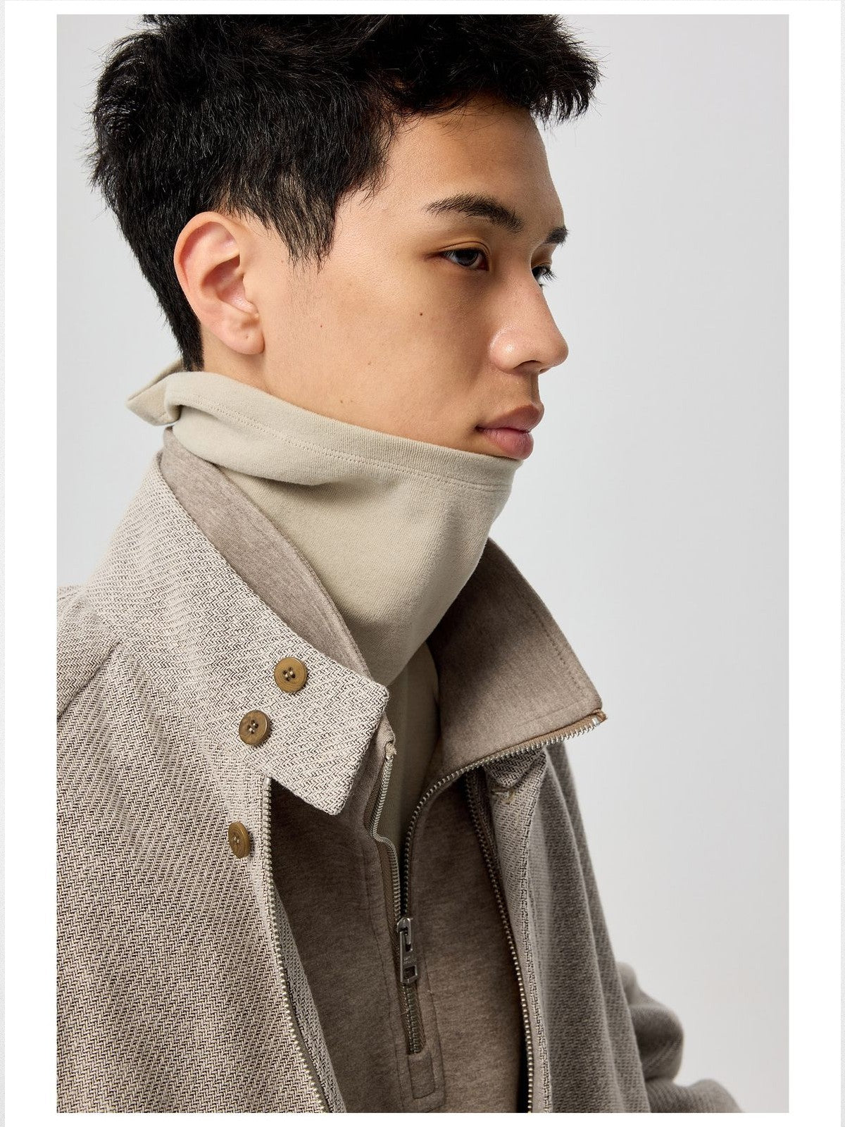 Simple Project Cotton Linen Harrington Jacket in Beige - On Model