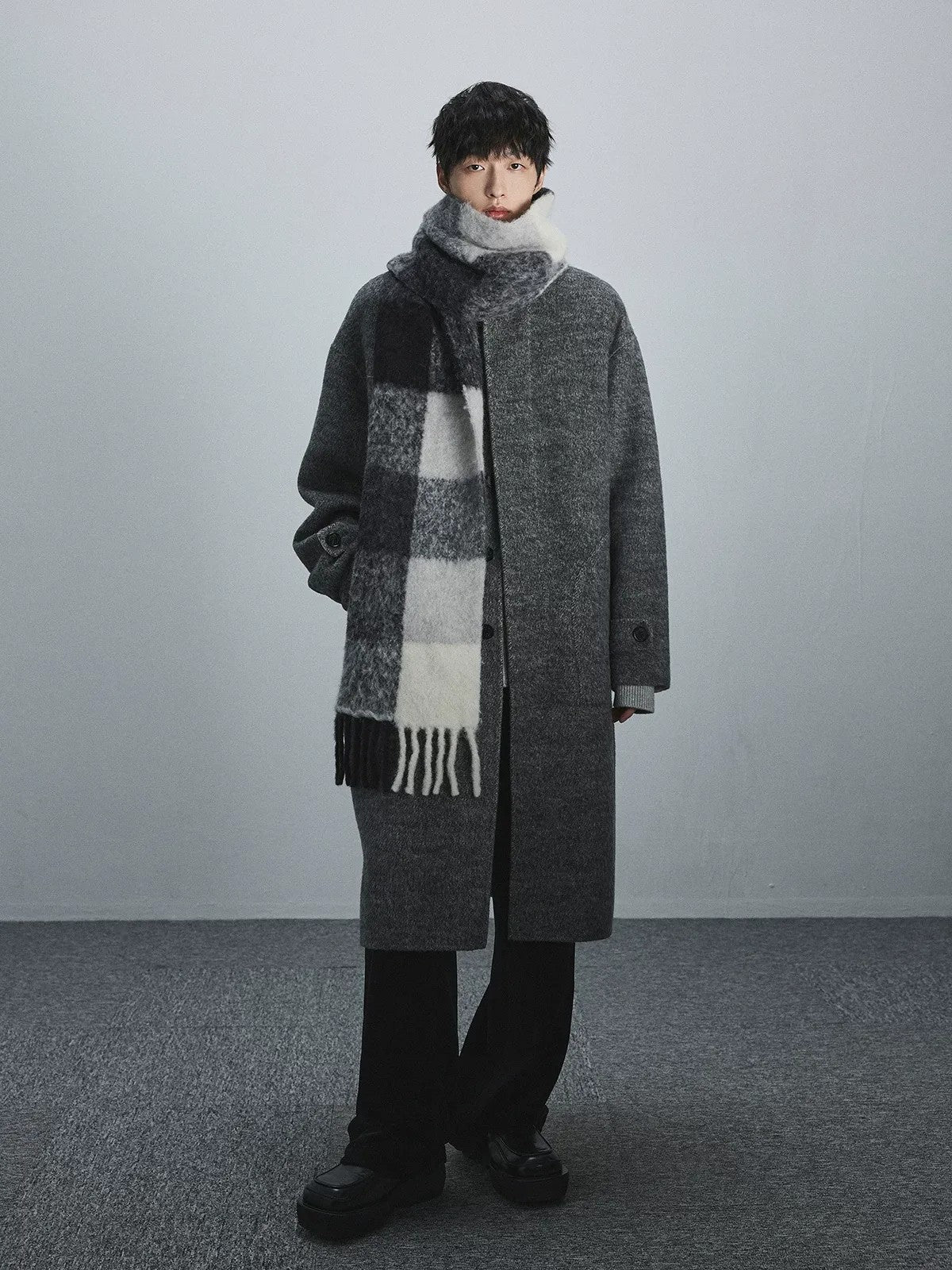 NANS Double Faced Wool Rabbit Hair Coat in Gray