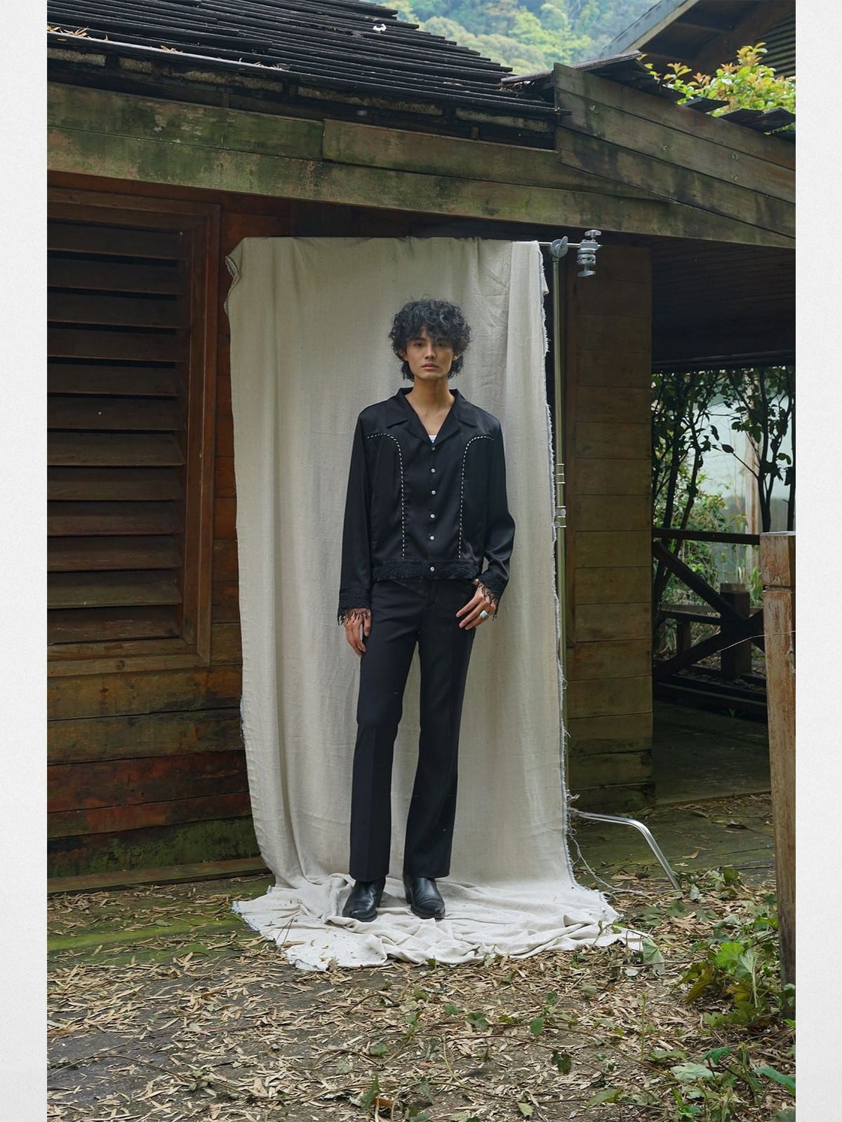 Retro21 Western Fringe Shirt Jacket in Black - On Model