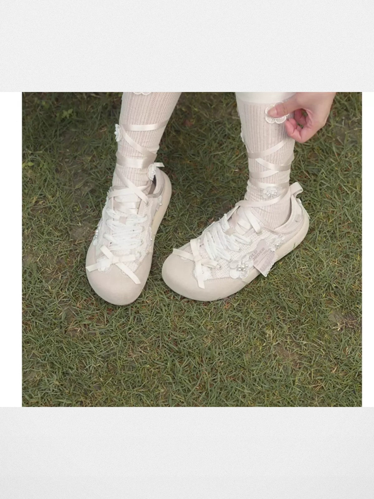 OLDORDER Puffy Suede Lace Mules in Beige - On Model