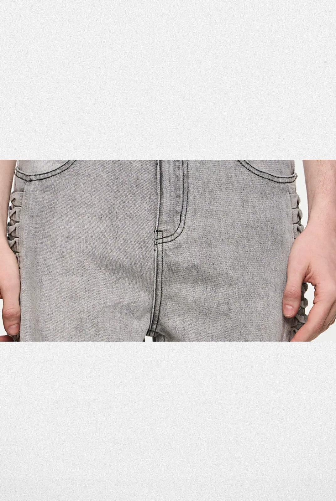 BLINDNOPLAN Side Pleated Distressed Jeans in Gray - Detail