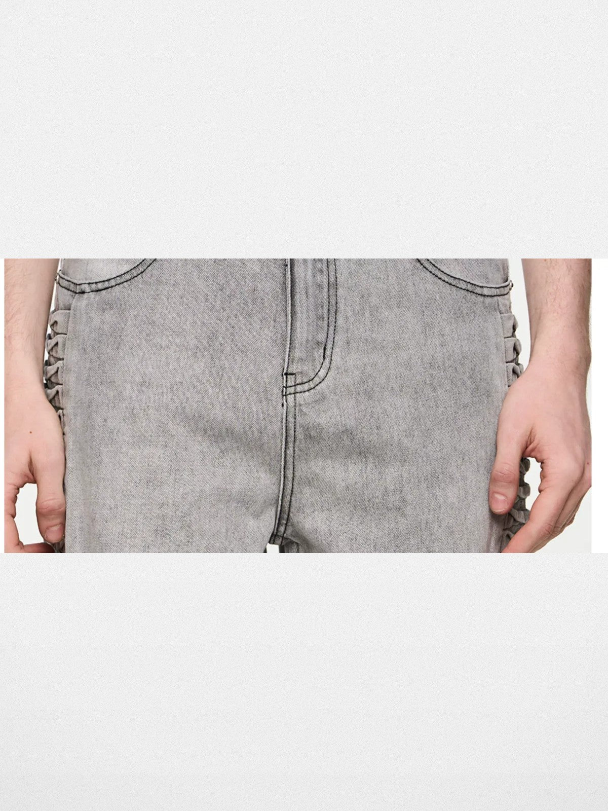BLINDNOPLAN Side Pleated Distressed Jeans in Gray - Detail